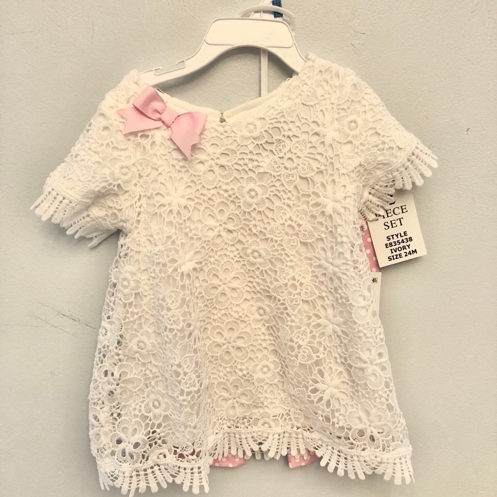 Rare Editions 2-Pc Lace Tunic & Dot-Print Leggings